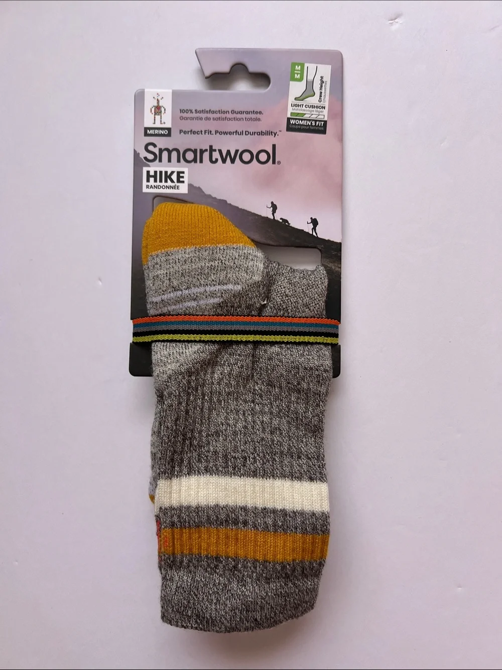 Smartwool Women’s Athletic Crew Socks in Gray with Mustard and White Stripes